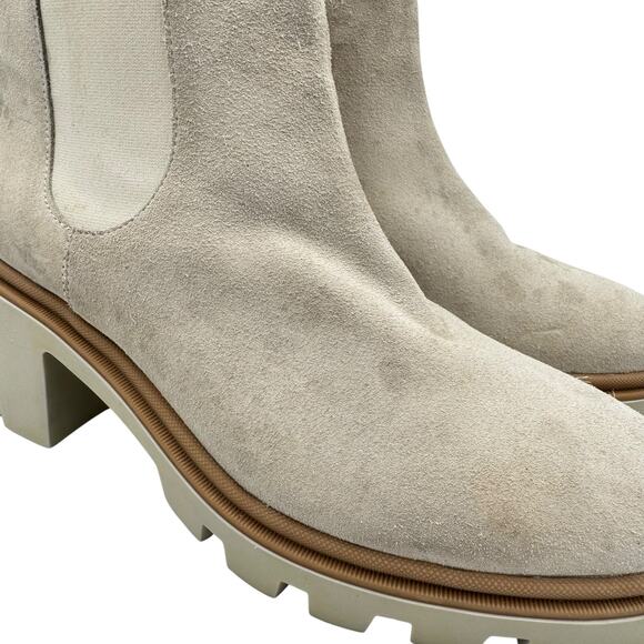 Antonio de Faria Neutral Cream Suede Leather Chunky Lug Pull On Chelsea Boots - Picture 9 of 12